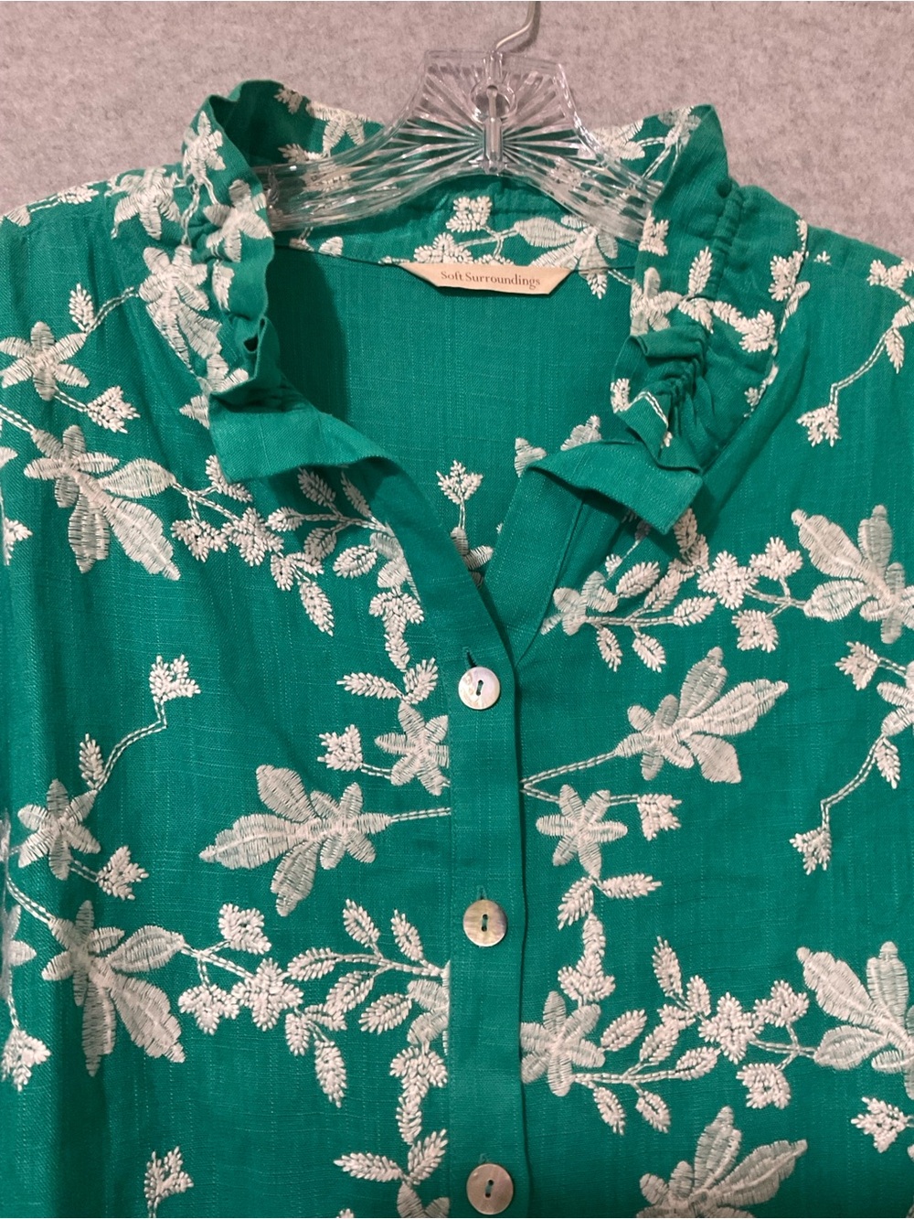 Soft Surroundings Women Green Floral Button-Front Blouse SZ L - Picture 6 of 13